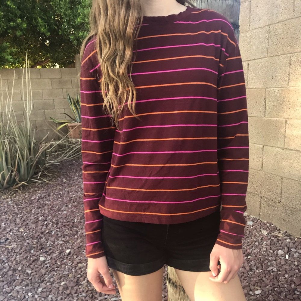 Maroon Striped Girls Shirt ~ Size X-small